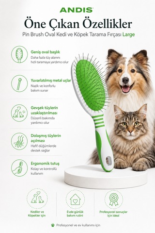 Andis Pin Brush Oval Kedi Ve Köpekler İçin Hassas Tarama Fırçası Medium