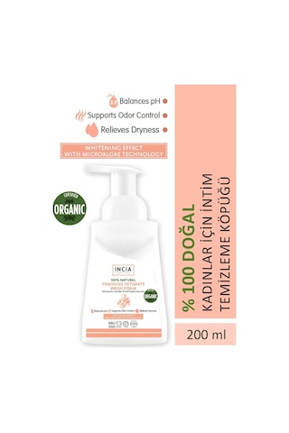 INCIA %100 Doğal İntim Yıkama Köpüğü pH 3.8 Beyazlatma Etkili ve Koku Önleyici Vegan 200 ML