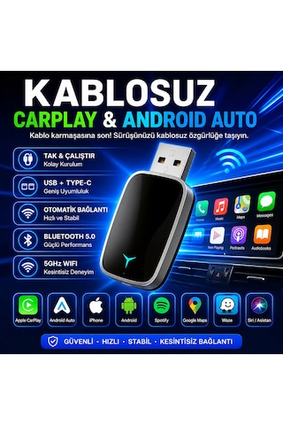 Hpytech Kablosuz Carplay Android Auto Dönüştürücü Usb & Type-c Mini Adaptör Wireless Carplay Dongle Tak Çalıştır Bluetooth 5.0 5ghz Wifi İphone & Android Uyumlu