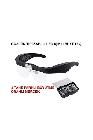 Büyüteç Gözlük Tipi Sarjlı Led Işıklı Birbirinden Farklı 4 Mercek