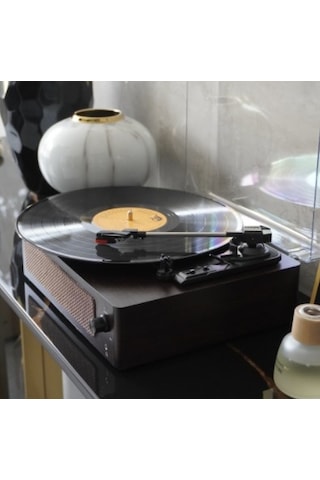 Fomix Fm-108 Koyu Kahverengi Hoparlörlü Bluetoothlu Pikap Plak Çalar Kahverengi