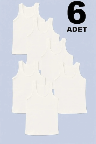 Erkek Çocuk Atleti %100 Pamuk Oval Yaka 6'lı Paket Beyaz
