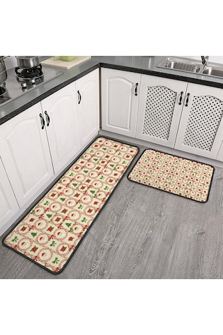 Noel Desenli 2'li Mutfak Matı, Anti-yorgunluk, Yastıklı Ve Kaymaz, Mutfak Ve Ofis İçin Noel Baba Noel Gülü