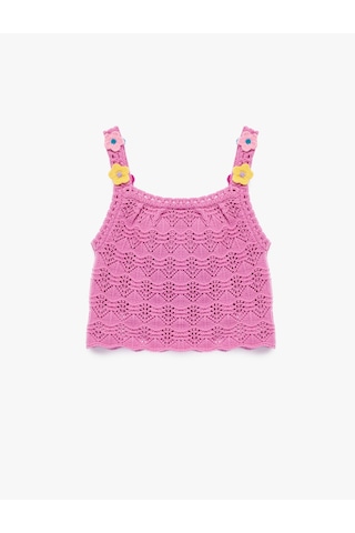 Koton Pamuklu Kare Yaka Çiçek Detaylı Askılı Triko Atlet Pembe 6smg50002ht Gülkurusu