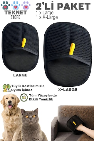 Teknetstore Kedi Köpek Tüy Toplayıcı Yıkanabilir Statik Eldiven Koltuk Halı Elbise Tüy Temizleme Aparatı 2'li