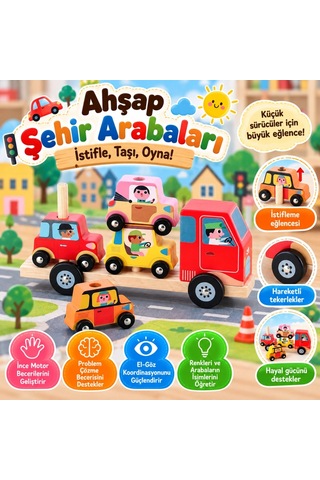 Ahşap Şehir Arabaları Çok Renkli