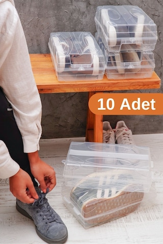 Esti 10 Adet - Ayakkabı Kutusu Şeffaf Ayakkabı Saklama Kutusu Kadın Ve Erkek