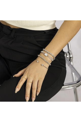 Kadınlar İçin Şık Metal Açık Bilezik Seti, Hip-hop Tam Elmas Büküm Zincir Bilezik Seti Diğer