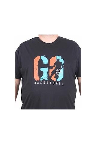 Starbattal Erkek Büyük Beden Sıfır Yaka Tişört Lets Go 25161 Sıyah Siyah