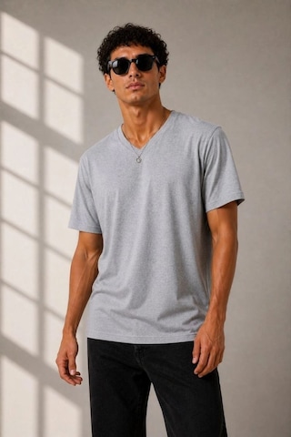 Vexor Erkek V Yaka Basic Tişört Kısa Kol Yazlık Regular Fit T-shirt - Gri Çok Renkli