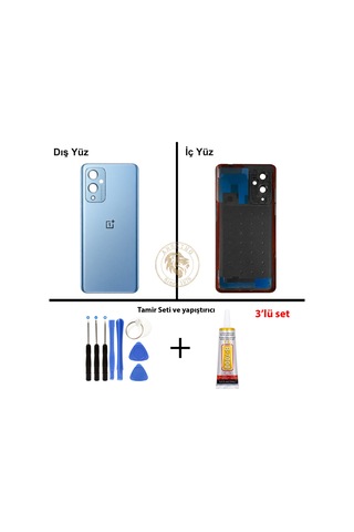 One Plus Vida Seti + Yapıs Tırıcı One Plus 9 Mavi Yapıs Tırıcı B-7000 Yapıştırıcı Vida Seti Arka Kapak Arka Cam Batarya Kapağı Lazer Kesim Kapak Pil Kapağı Back Cover Çok Renkli