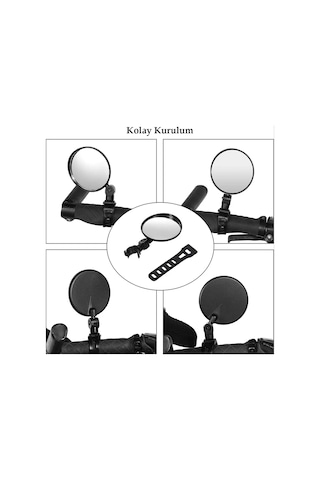 Elektrikli Scooter Bisiklet Dikiz Aynası, Tüm Bisikletlerle Uyumlu, 8 Cm Çap, Gidon Kelepçesi, 360 Derece, 2 Adet,