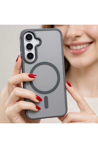 Samsung Uyumlu Galaxy S26 Plus Kılıf Kablosuz Şarj Mat Arka Yüzey Sio Kapak Telefon Kılıfı Gri