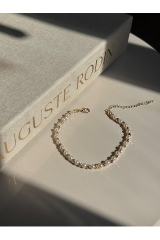 İnci Ve Altın Renk Boncuklu Kadın Halhal Ayarlanabilir Zarif Yazlık Aksesuar Altın