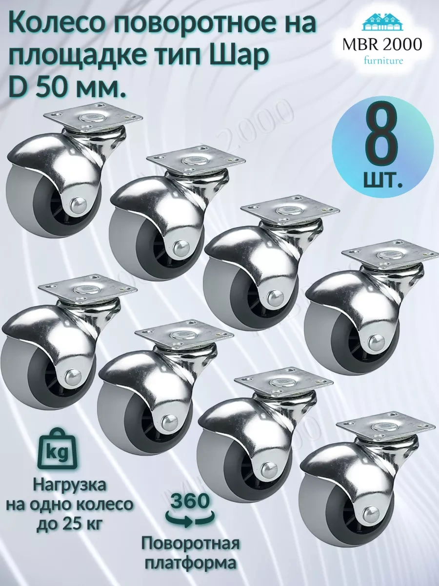 Mbr2000 Mobilya Tekerleği Dönüşlü Top 50mm Platformlu Set 8 Adet 223987534 Gri