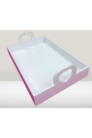 Hobi Erc Kalp Kulplu Tepsi 90404 Model Ahşap Mdf Parlak Beyaz Lake Boya El Yapımı