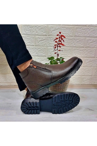 M.p 4204 Kahve Hakiki Deri Bağacaksız Fuspetli Sıcak Astar Erkek Bot 001