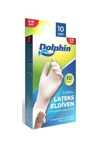 Dolphin Pudralı Lateks Muayene Eldiveni 3 x 10'lu