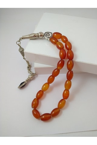 Kızıl Kahve Akik Taşı Şak Şak Tespih / Arpa Kesim Doğaltaş Tespih N11.8024