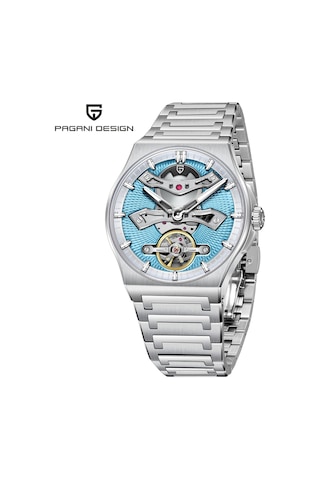 Pagani Design Pd-ys028 42mm 100m Su Geçirmez, İskelet Otomatik Safir Kristal Işıkl Full Çelik Lüks Erkek Kol Saati Açık Mavi Diğer