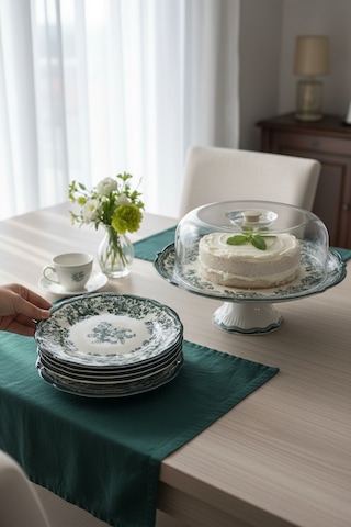 Akayev Porselen Vintage Green 8 Parça Pasta Seti