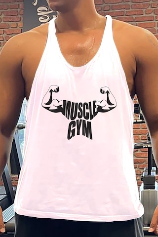 Bluu Muscleg Gym Fitness Tank Top Sporcu Atleti Beyaz