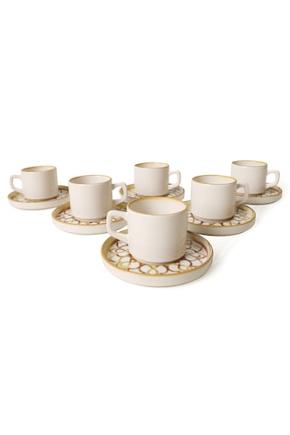 Keramika Worn Gold Stackable Çay Takımı 12 Parça 6 Kişilik
