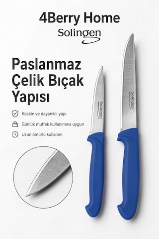 Solingen 2 Li Paslanmaz Çelik Mutfak Bıçağı Seti Et, Meyve Ve Sebze Bıçağı Mavi