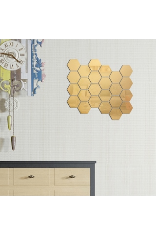 Aubyhe 24 Adet Altıgen Akrilik Ayna Duvar Sticker, Dıy Ev Dekorasyonu, Çocuk Odası/yatak Odası/banyo Uygun, Altın Renk, 10x8.5x5cm, Koruyucu Filmi Ve Çift Taraflı Bant İçerir Altın