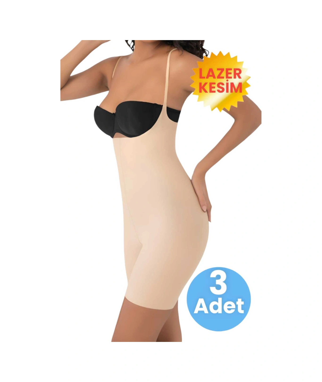 Tezzgelsin Kadın Lazer Kesim Ve Toparlayıcı Tam Boy Askılı Korse 3'lü Set Ten Rengi
