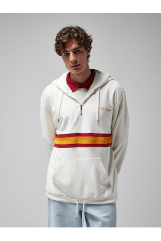 Gsstore X Midground Erkek Fermuarlı Kapüşonlu Sweatshirt E251205 Ekru