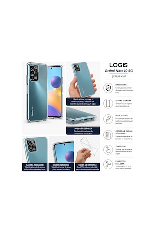 Logis Xiaomi Redmi Note 10 5g Uyumlu Şeffaf Silikon Kılıf Darbe Emici İnce Esnek Şeffaf Telefon Koruyucu Kapak