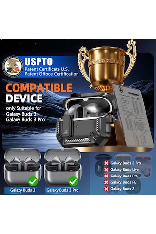 Samsung Galaxy Buds 3 Fe / Buds 3 Pro / Buds 3 İle Uyumlu Kılıf Kilitli Açma Kapama Koruyucu Kapak Siyah