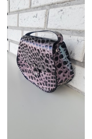 Medorya Design Mor Mavi Işıltılı Leopar Rugan Hakiki Deri Mini Çanta