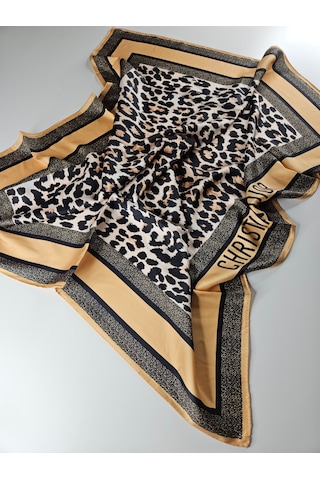 Miorel Scarfs Leopar Desen Vual İpek Eşarp Silk Scarfs Hijab Şal Aksesuar Fular Gri