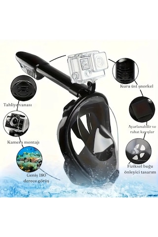Şnorkel Dalış Maskesi Full Face Tam Deniz Altı Keşif Maskesi