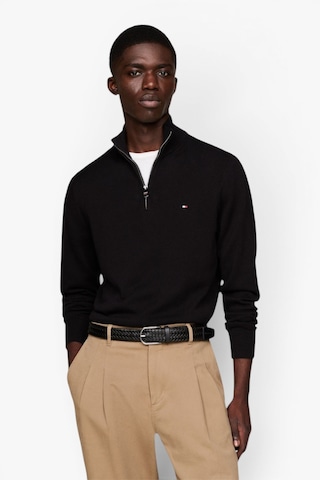 Tommy Hilfiger Pıma Org Ctn Cashmere Zıp Mock Erkek Siyah Kazak - Mw0mw28049
