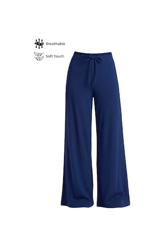 Cottonhill Lacivert Viskon Basic Yüksek Bel Bol Paça Bağcıklı Kadın Pantolon