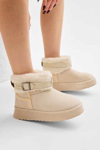 Kalın Poli Taban Kürk Detaylı Süet Görünümlü Kadın Bej Günlük Bot Tbldy540 Bej