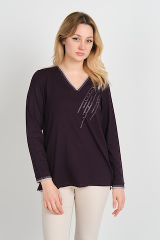 Detay Triko Kadın V Yaka Taş İşlemeli Uzun Kol Anne Bluz 5751 Mürdüm Mürdüm