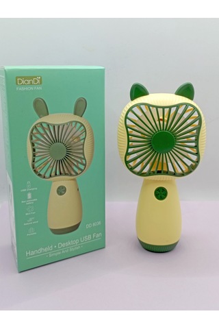 Mini Fan Kedi Model Fan Şarj Edilebilir El Fanı Vantilatör - Yeşil