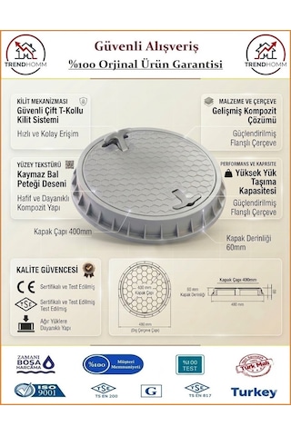 Luxwares Rögar Kapağı - El Tutmalı - Çerçeveli - Menhol Kapak - 40cm