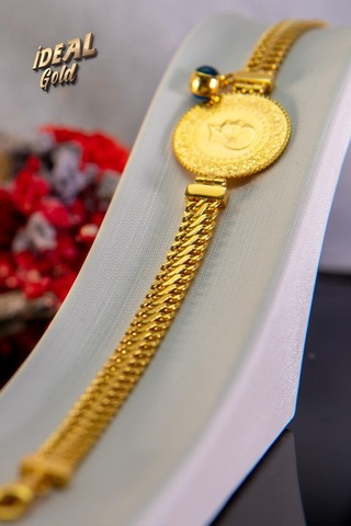 22 Ayar Çeyrekli Zincir Altın Kulp Nazarlıklı Bileklik