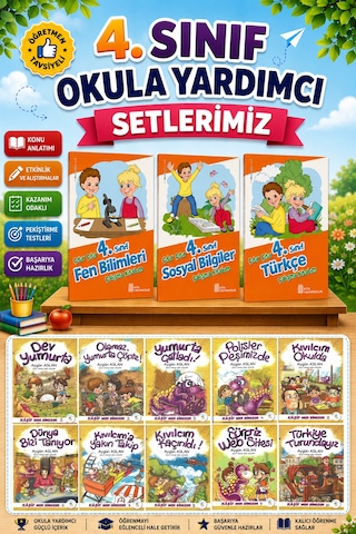 4.sınıf Çıtır Çıtır Türkçe + Fen Bilimleri + Sosyal Bilgiler + Mor Dinozor Kıvılcım Hikaye Seti