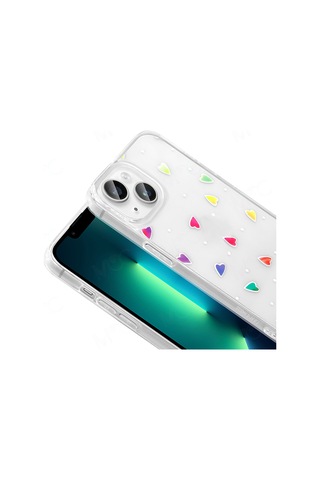 Apple Uyumlu iPhone 13 Kılıf Şeffaf Figürlü Folk Sert Kılıf Kalp