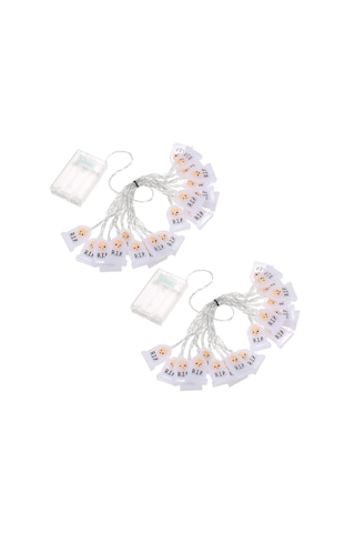 Suofeng Halloween Dekorasyon Işıkları: Beyaz Mezar Şekilli 2 Adet 3m 20ledli Pil İle Çalışan Ambiyans Lambaları