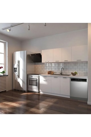 Paatos Hazır Mutfak Dolabı 200 Cm -beyaz Laminat Tezgah Dahil-bulaşık Makinesi Yeri Mevcut Beyaz