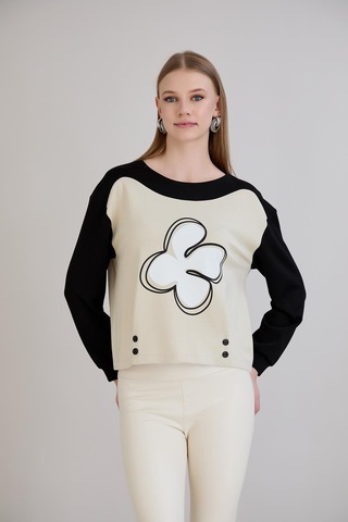 Sortie Collection Çiçek Baskılı Düğmeli Bluz Siyah