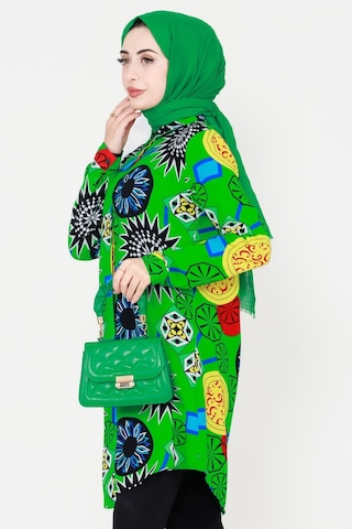 Sevitli Etnik Desenli Viscon Tunik-yeşil-3126-yeşil Yeşil