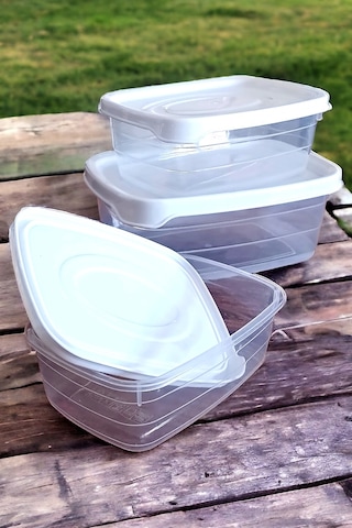 Kapaklı Dikdörtgen Erzak Gıda Saklama Kabı 0.6 - 1.2 - 2 L 3'lü Set Çok Renkli
